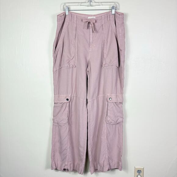 Anthropologie Pilcro Linen Blend High Waisted Wide Leg Utility Silky Cargo Pants - Picture 2 of 13